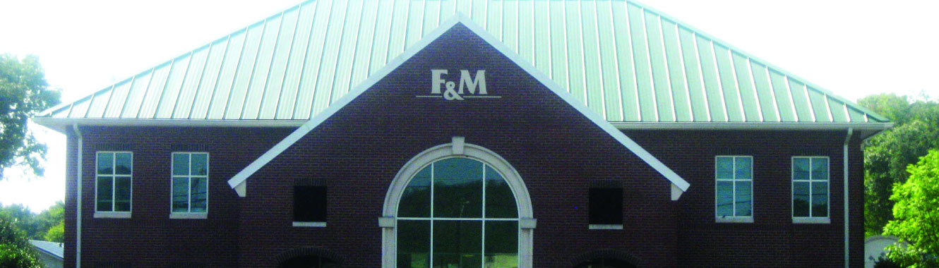 Outside shot of Farmer and Merchants Bank building.